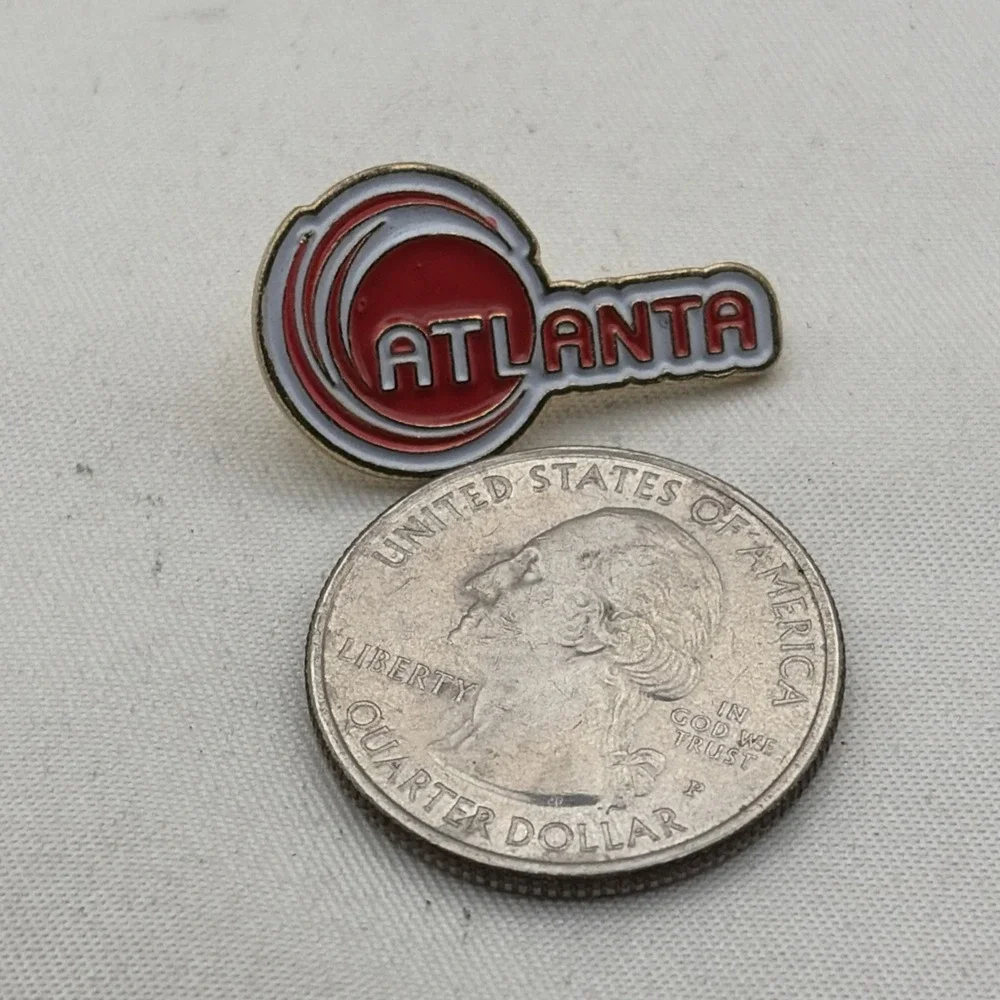 Atlanta Georgia City Souvenir Lapel Hat Pin Red White Gold Tone Enamel Pinback